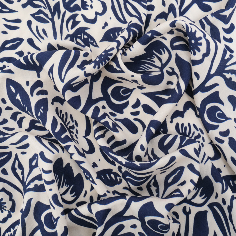Navy Boho-Print Viscose Poplin - Maison Klem